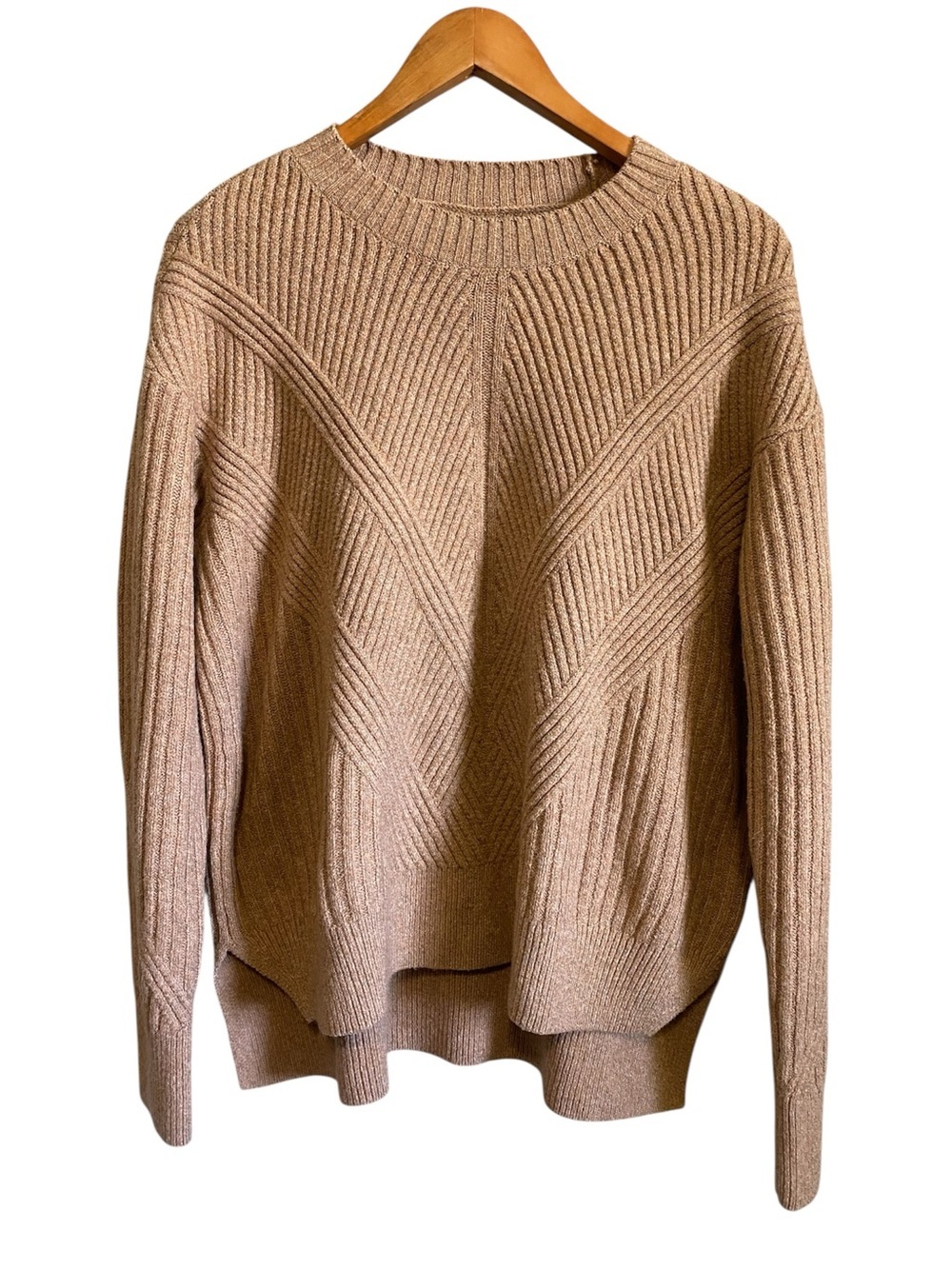Simply Vera Vera Wang Rib Knit Pullover Medium Sweater Camel Chunky Cottage NWT